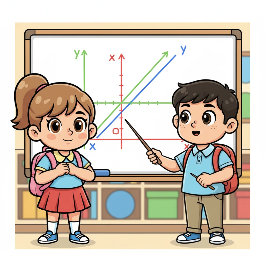 Nagatindog sila subong nga magtupad, nagatulok sa dako kag masanag nga graph sa isa ka whiteboard. Ginatudlo ni Marco ang x-axis kag y-axis, gin-eksplikar kon paano ini nagahimo sang coordinates para sa diretso nga linya. Ang mga mata ni Sofia nagadako sa nagasugod nga paghangop.