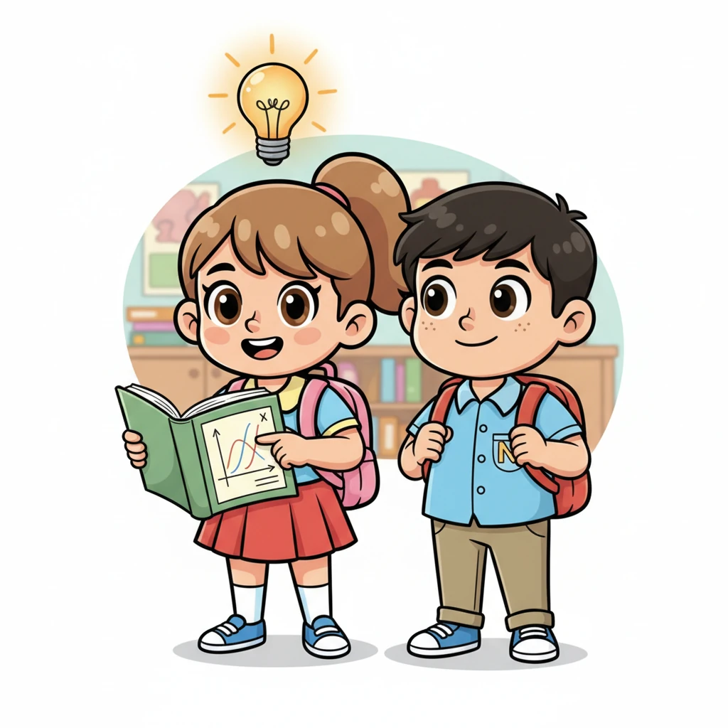 Isa ka cartoon nga bombilya ang nagguwa sa ibabaw sang ulo ni Sofia, nagasanag gid. Ginasundan niya ang linya gamit ang iya tudlo, ang iya nawong nagapakita sang puro nga kalipay samtang iya ginakonekta ang relasyon sa tunga sang 'x' kag 'y'. Nagayuhum si Marco, bugal sa iya pag-uswag.