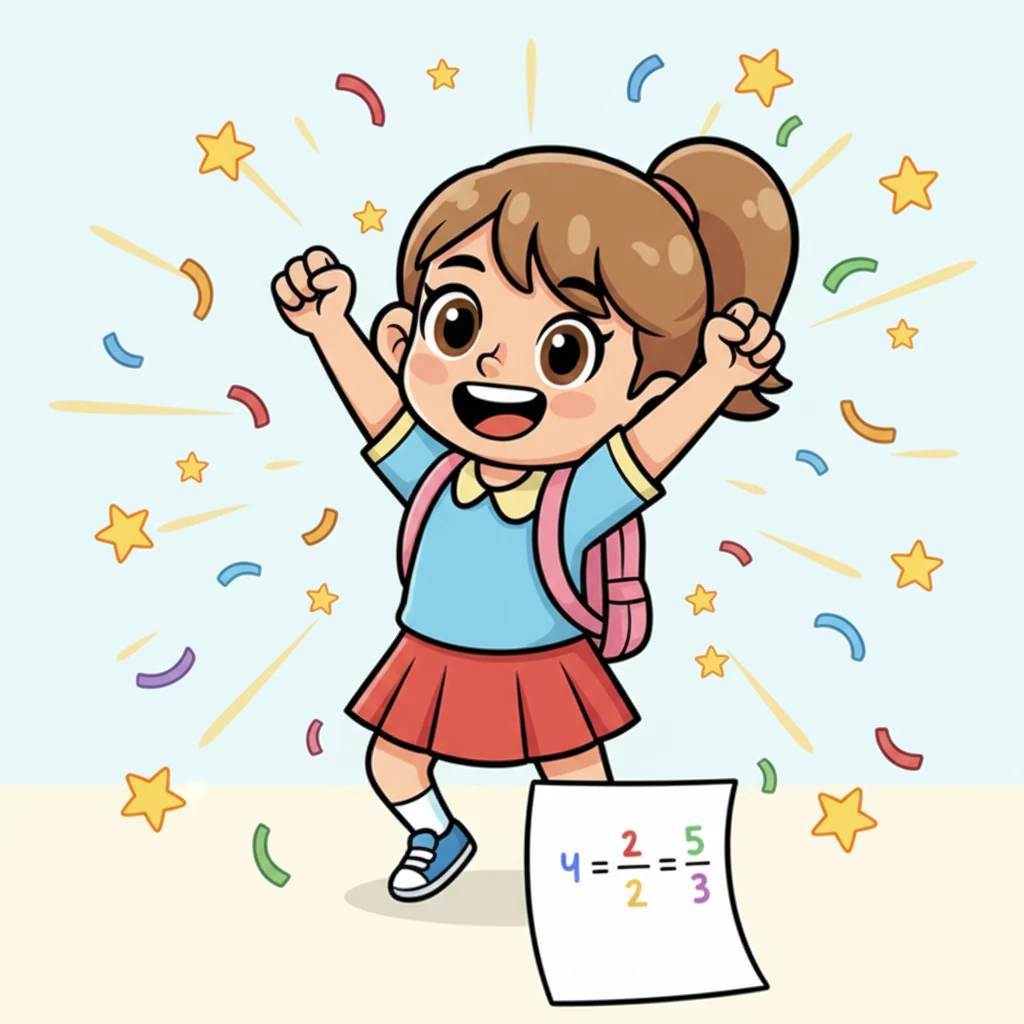 Ginbayaw ni Sofia ang iya mga kamot sa hangin sa isa ka sobra nga ekspresyon sang pagdaog, isa ka dako, malipayon nga yuhum ang naglapta sa iya nawong. Ang nasolbar nga equation matin-aw sa iya papel, napalibutan sang nagapanglaba nga mga bituon kag confetti. Ini ang iya 'aha!' nga tion.