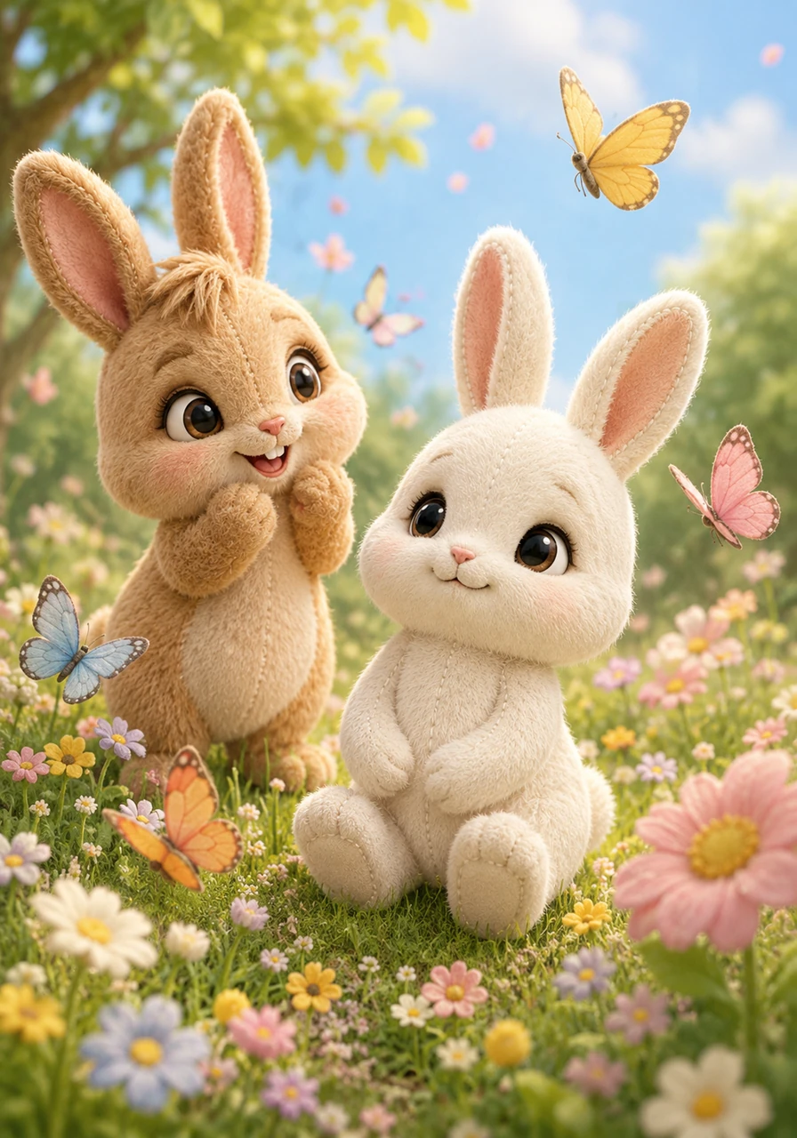 Ema Bunny was softer and quieter, preferring to spend her time listening to the gentle breeze and watching butterflies dance in the warm air. She possessed gentle eyes and a calm, soothing heart that could bring peace to any busy day with just a simple blink and a sweet smile. The fluttering butterflies adored her presence and called her The Little Dreamer.