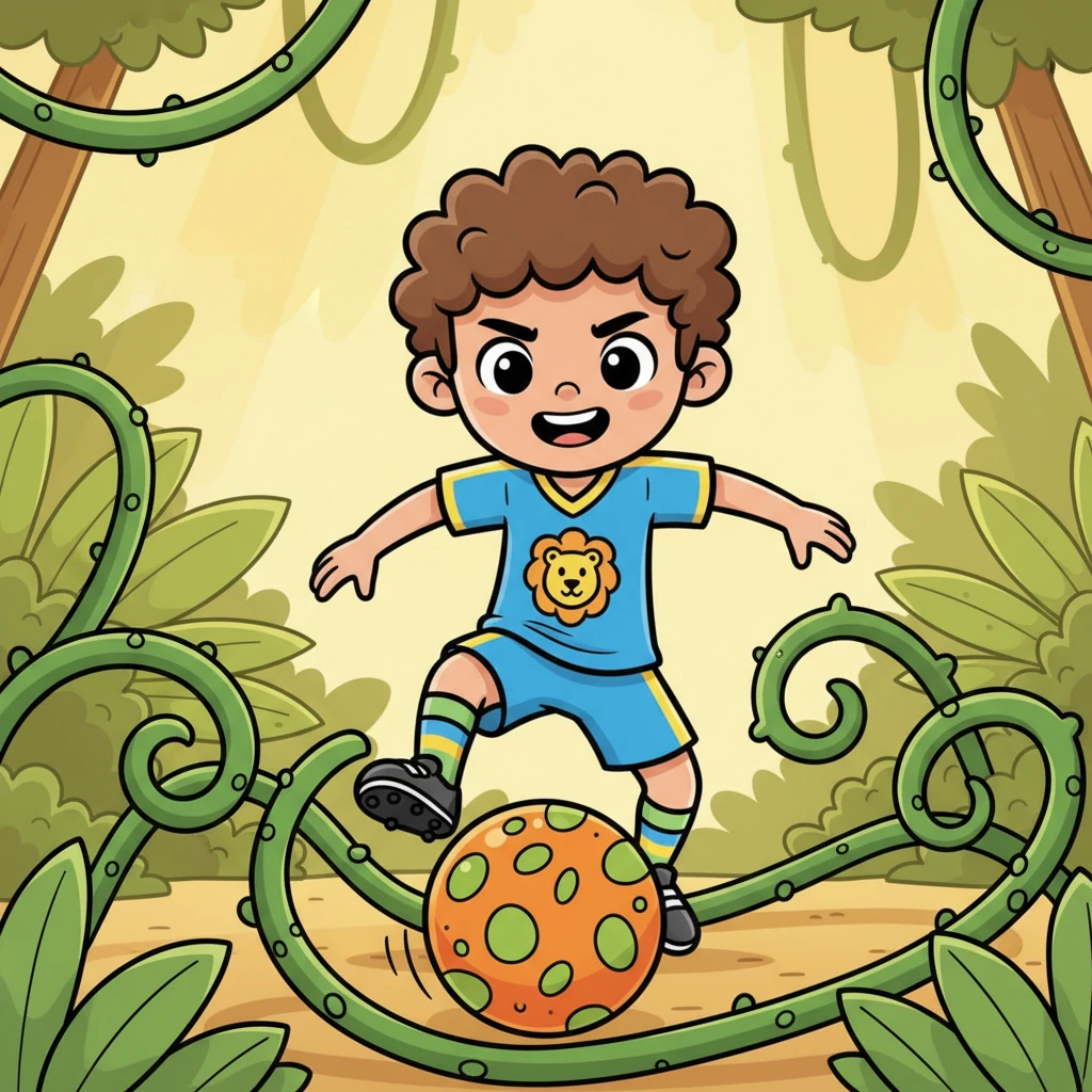 Leo practiced dribbling with a super bouncy jungle fruit, weaving it through a maze of playful vines. His little legs moved like lightning, his concentration intense and focused.