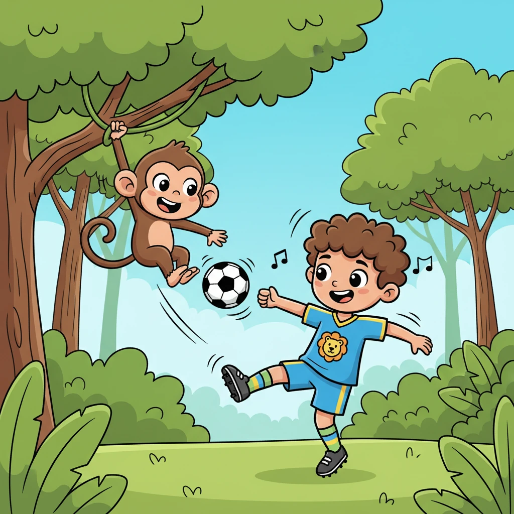 Leo even practiced passing with his best friend, Mimi the monkey, who would swing from trees to volley the ball back. Their teamwork was playful and precise, their laughter echoing through the trees.