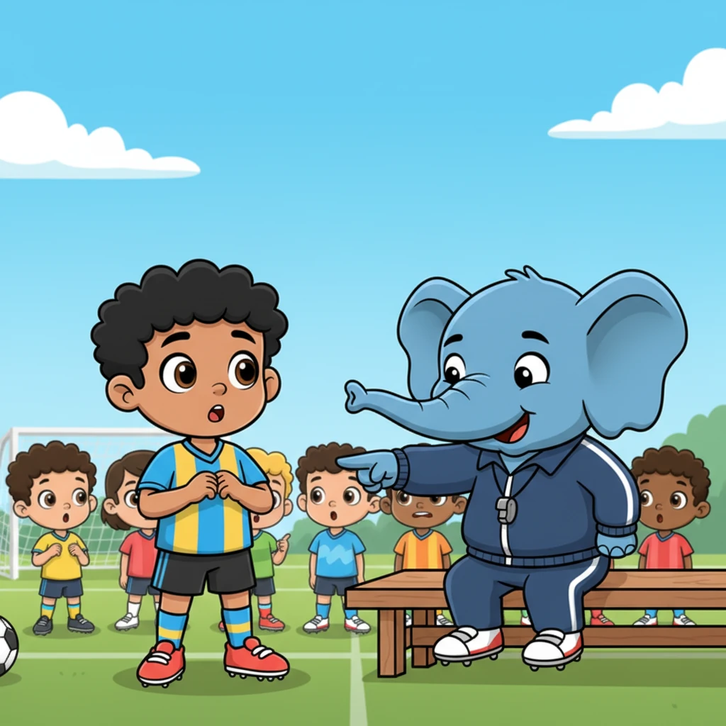 To everyone's surprise, the coach pointed his trunk directly at Leo, who was eagerly watching from the front row. Leo's eyes widened, a mix of nervousness and excitement bubbling inside him.