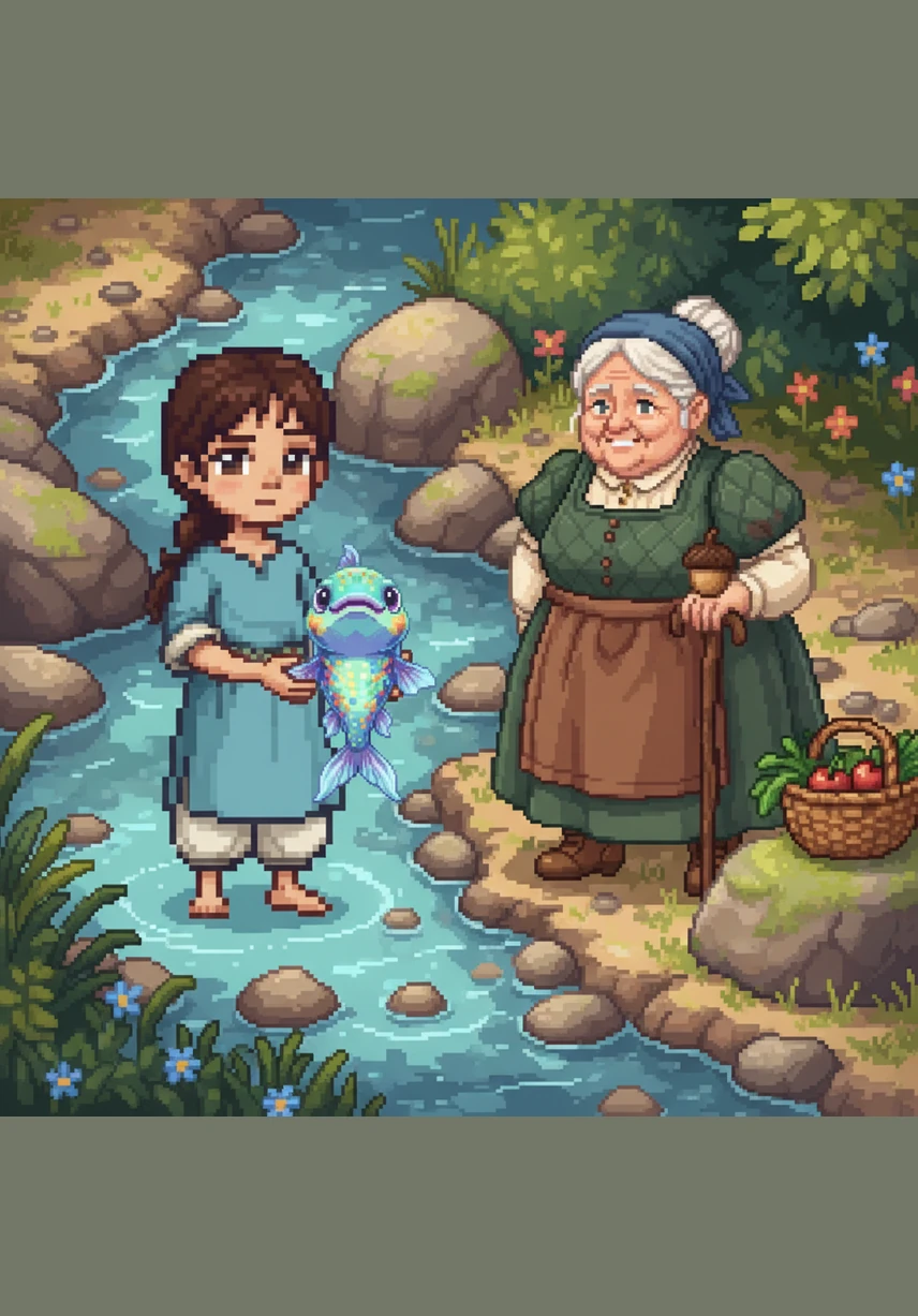 بقلب مليء بالرحمة، استخدمت حنان أصابعها الصغيرة لفك العقد المتشابكة بعناية فائقة. حرصت تماماً على عدم إيذاء قشور السمكة الرقيقة أثناء محاولة تحريرها.