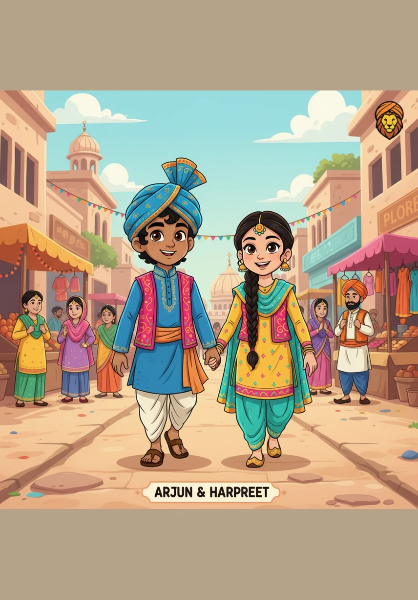 Dressed in his finest new clothes and a bright blue turban, Arjun walks with his family toward the local Gurdwara. The sounds of soulful hymns and rhythmic drums echo through the air, bringing a sense of peace and gratitude.