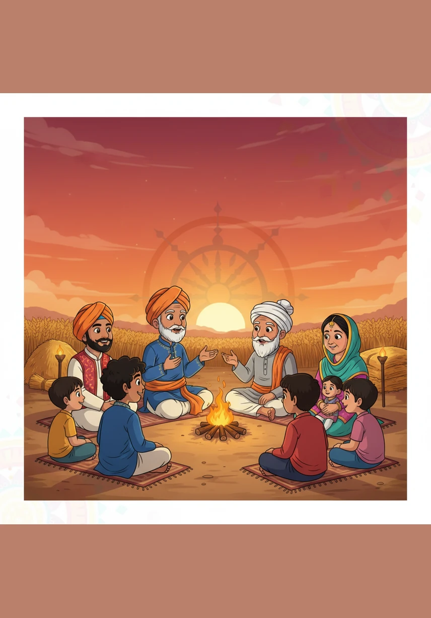 As the sun sets, the sky turns a deep shade of crimson and gold, mirroring the colors of the harvested fields. The village elders share stories of past harvests, passing down traditions to the younger generation.