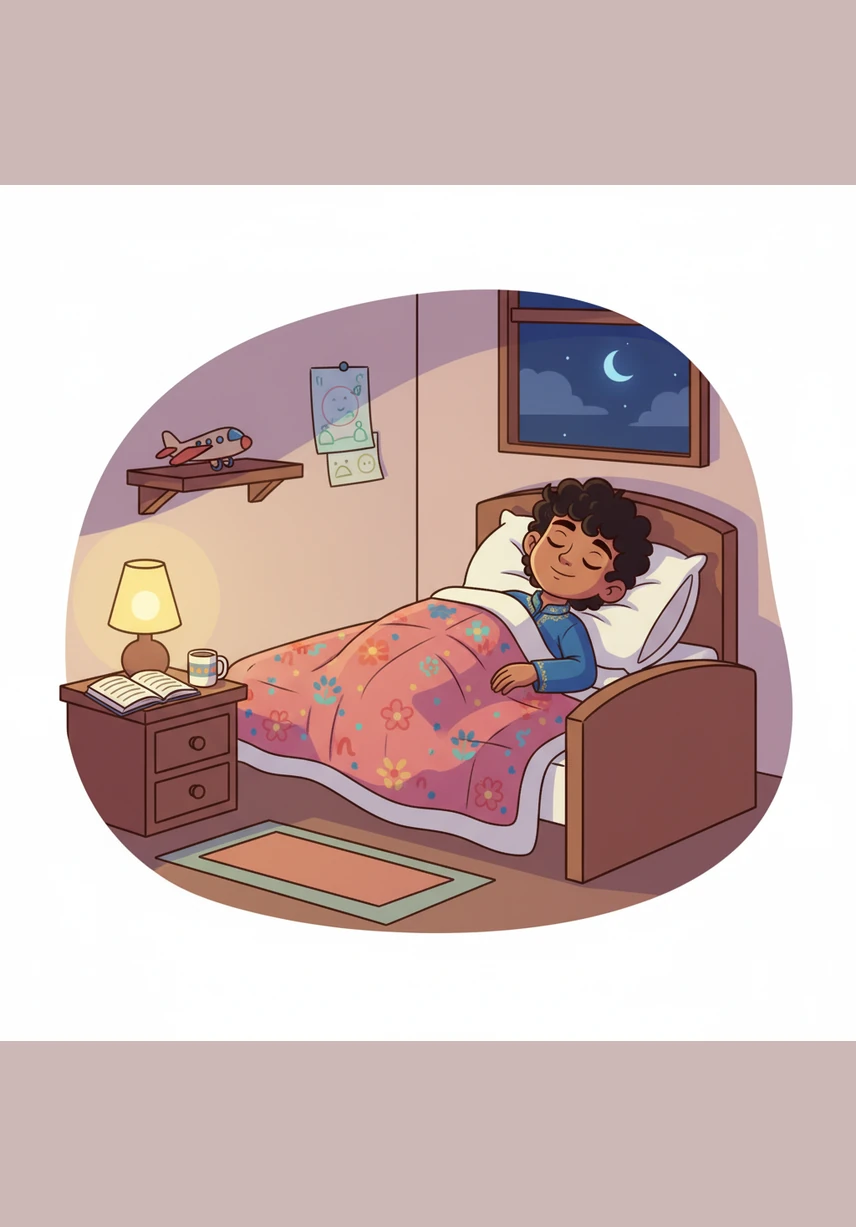 Tucked into bed after a long day of celebration, Arjun falls asleep with a heart full of gratitude. He dreams of golden wheat and the rhythmic beat of the drum, knowing that the spirit of Baisakhi will always be with him.