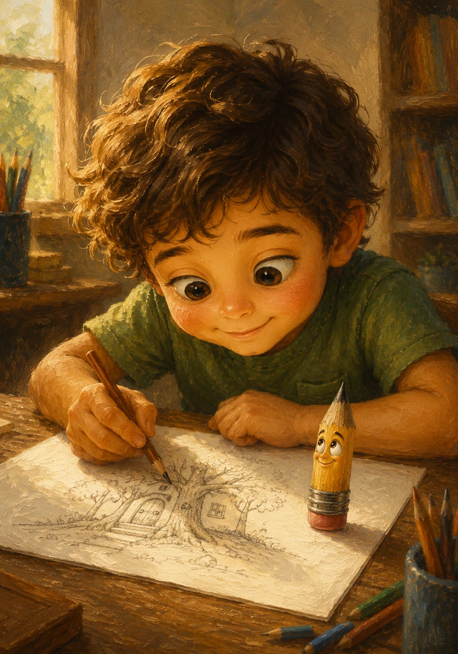Leo became so captivated by the magic of the little pencil that he spent hours at his desk, carefully shading and sketching with a newfound focus. The tiny pencil worked tirelessly, turning Leo's imagination into reality.