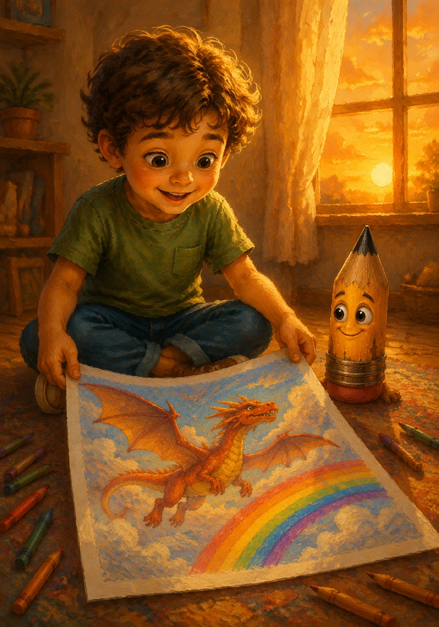 By the time the sun began to set, Leo had finished a magnificent drawing of a soaring dragon and a brilliant rainbow. It was the most detailed and wonderful picture he had ever created, all thanks to the resource he almost threw away.