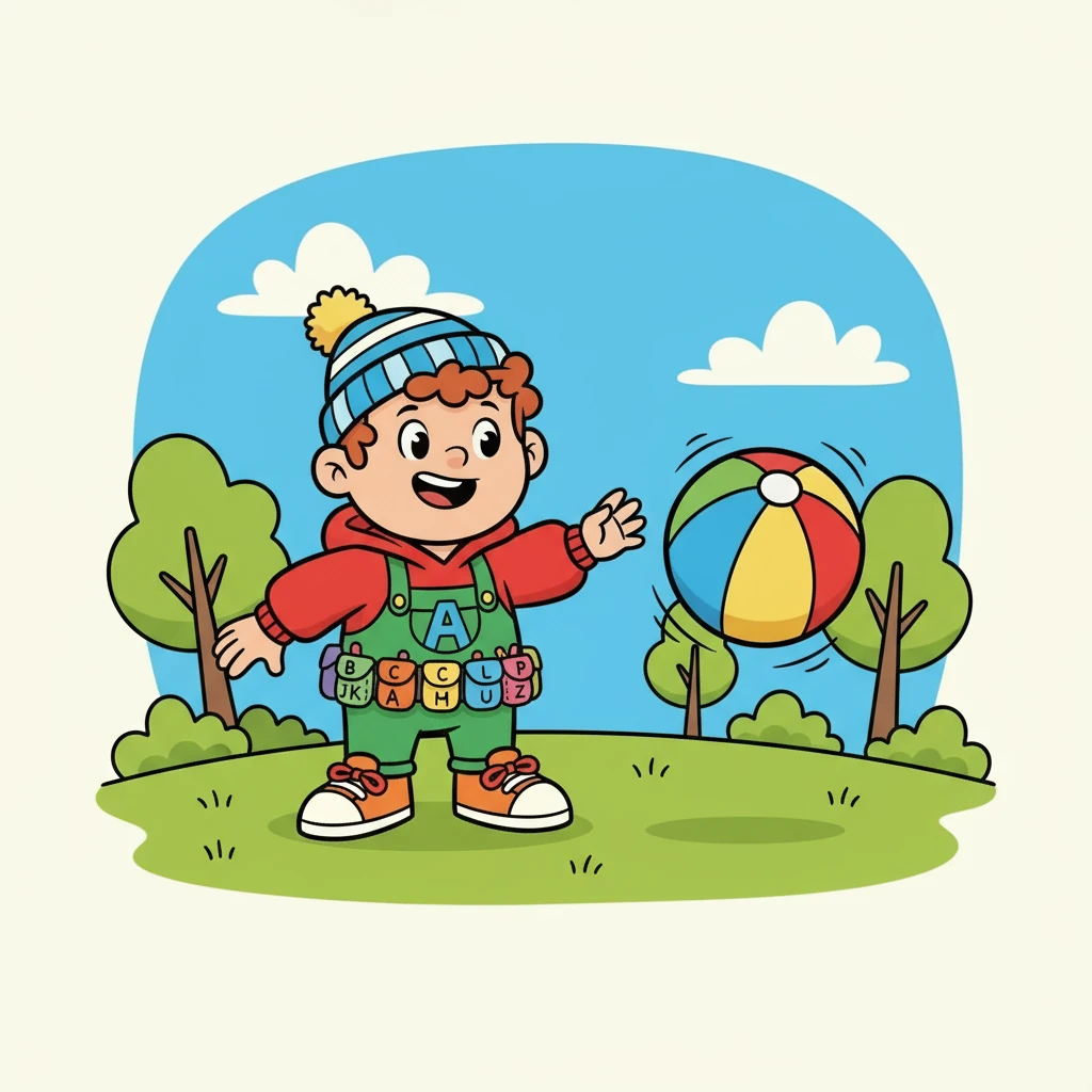 Next, Alfie met a bouncy ball. 'B' is for ball, ready to play and have a fall!