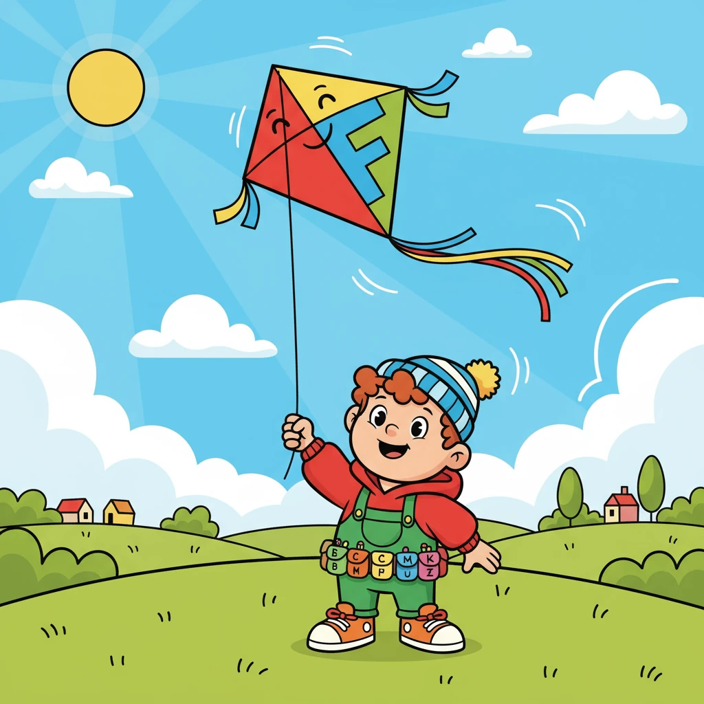 Alfie flew a friendly kite. 'F' is for kite, soaring high.