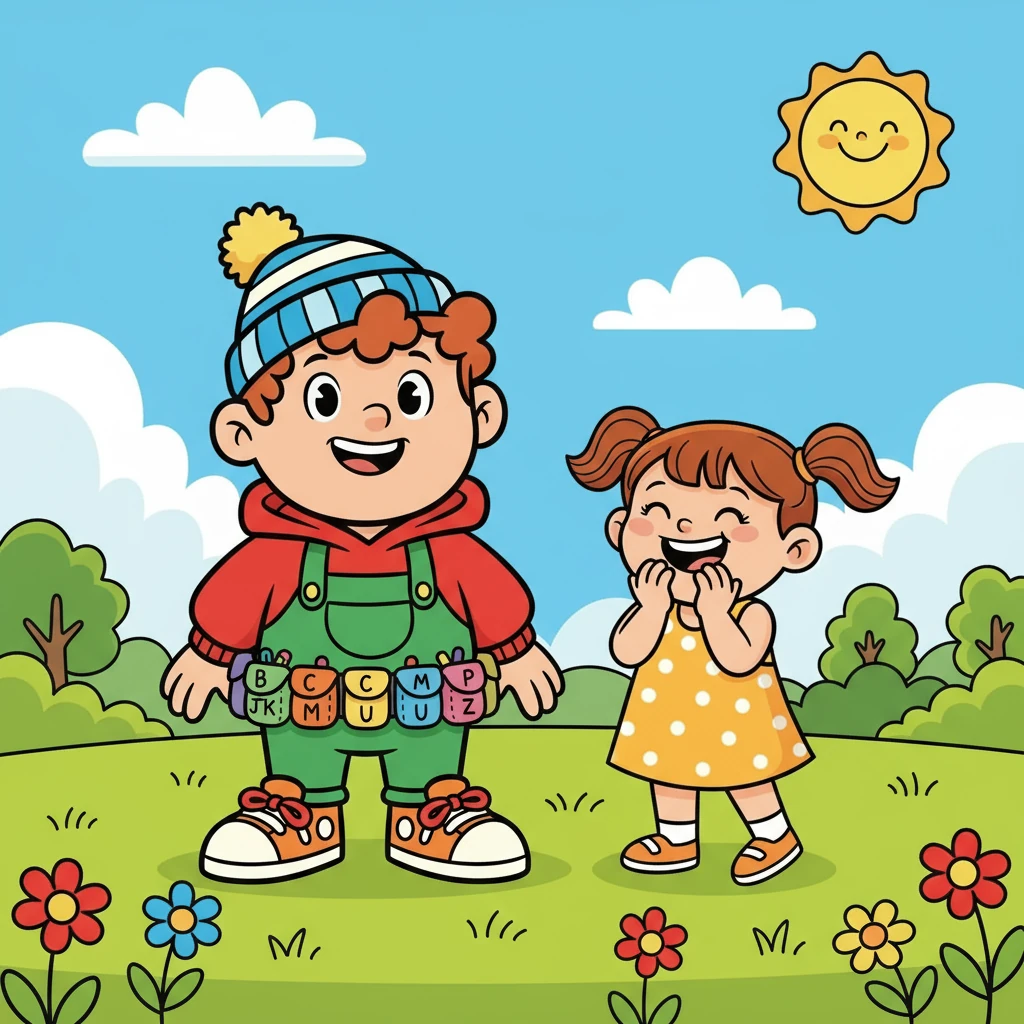 Alfie saw a giggling girl. 'G' is for girl, enjoying the sun.
