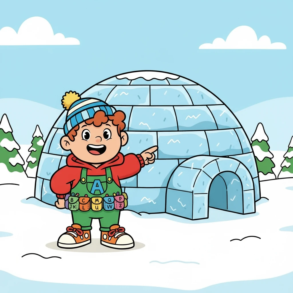 Alfie saw an icy igloo. 'I' is for igloo, a cold, cool home.