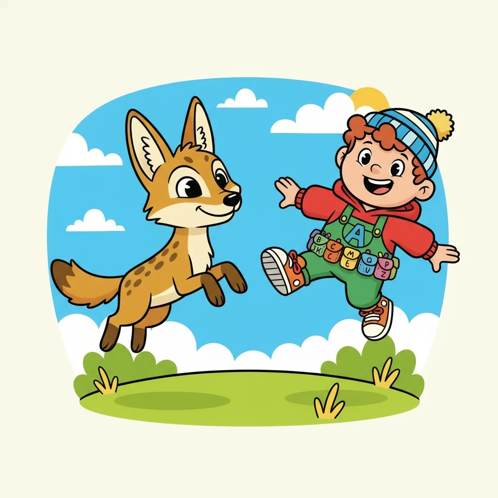 Alfie jumped with a joyful jackal. 'J' is for jackal, ready to leap.