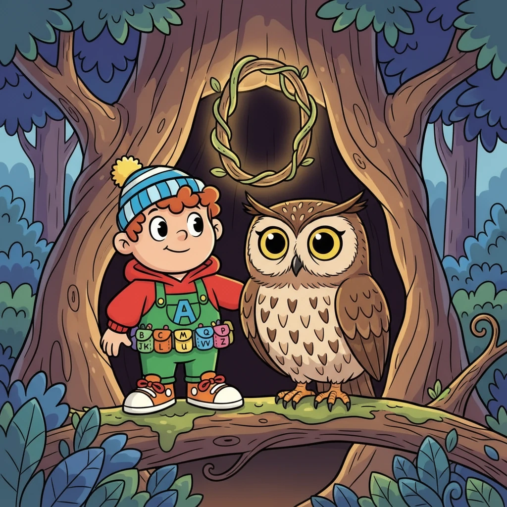 Alfie saw an owl with open eyes. 'O' is for owl, wise and old.