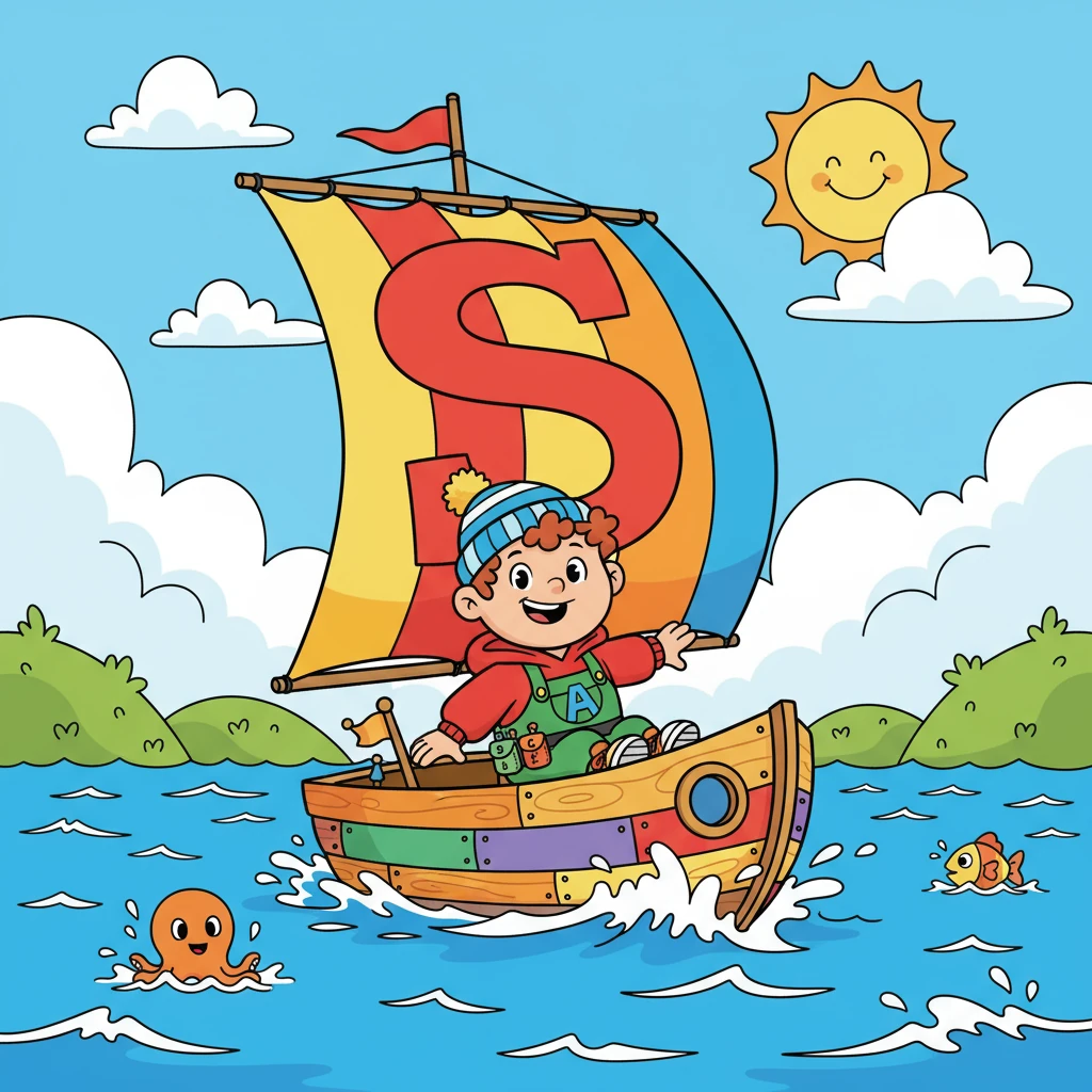 Alfie sailed in a silly sailboat. 'S' is for sailboat, floating on the sea.
