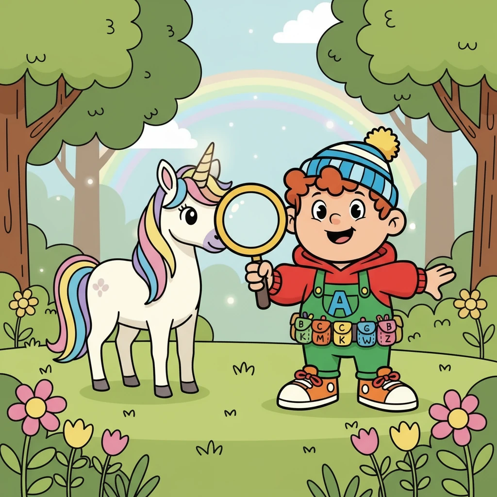Alfie met an understanding unicorn. 'U' is for unicorn, magical and kind.