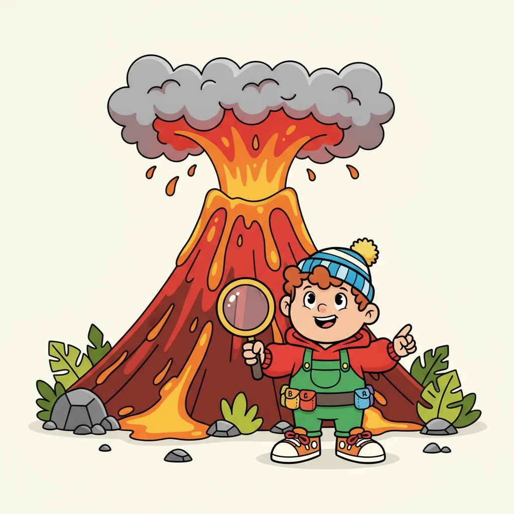 Alfie visited a vibrant volcano. 'V' is for volcano, ready to erupt.