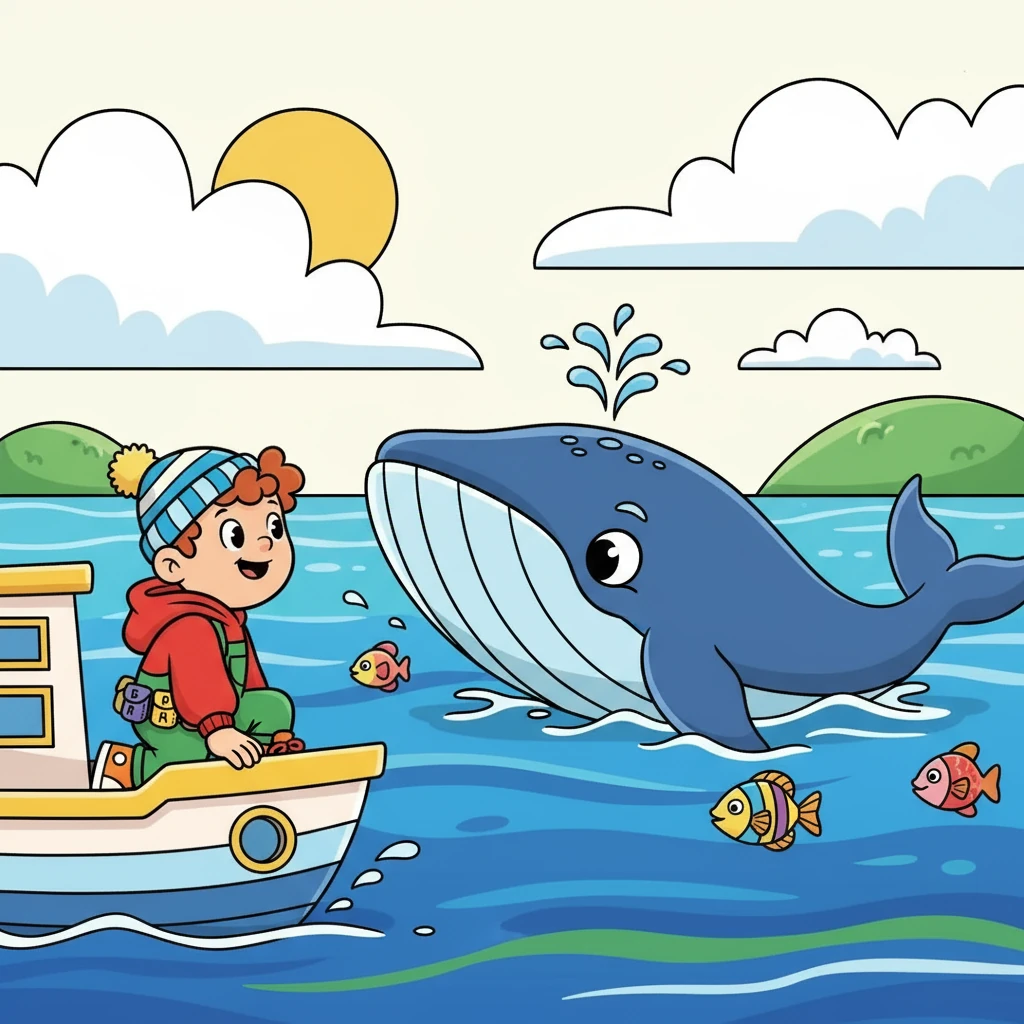 Alfie watched a watchful whale. 'W' is for whale, swimming in the deep.