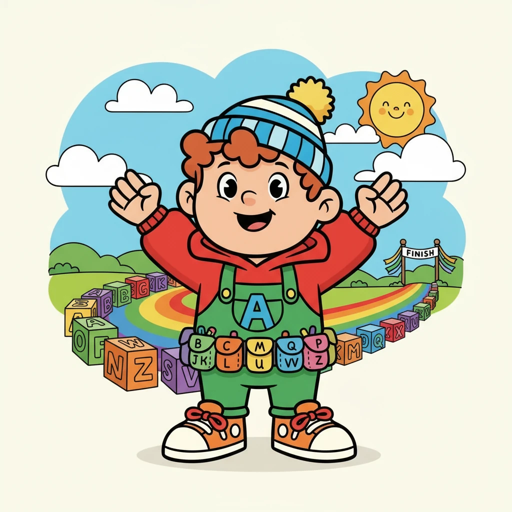 Alfie smiled, his alphabet adventure complete. He learned the letters from A to Z!