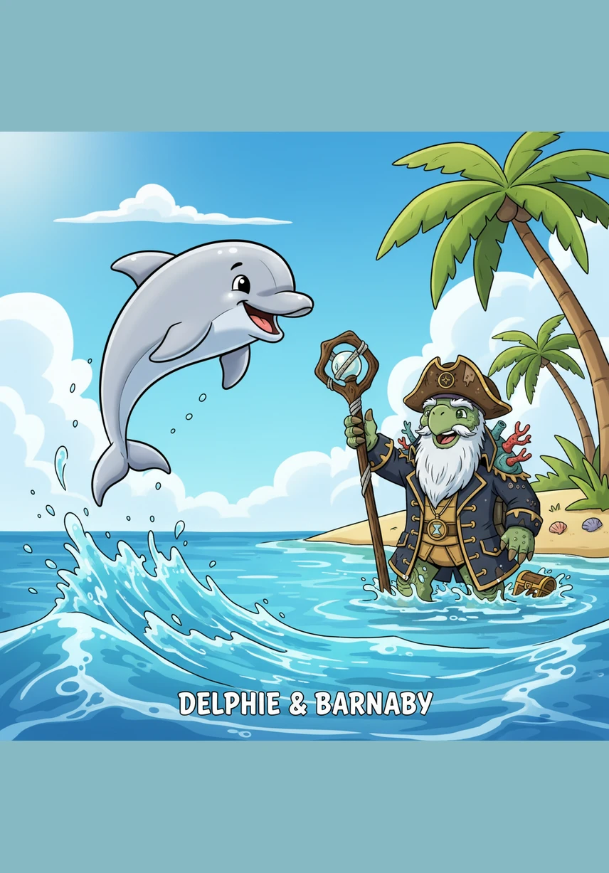 Delphie the dolphin leaped through the sparkling blue waves of the tropical ocean, her sleek silver skin glistening in the morning light. The sun turned the spray into tiny diamonds that danced around her as she whistled a happy tune to the seagulls flying above.