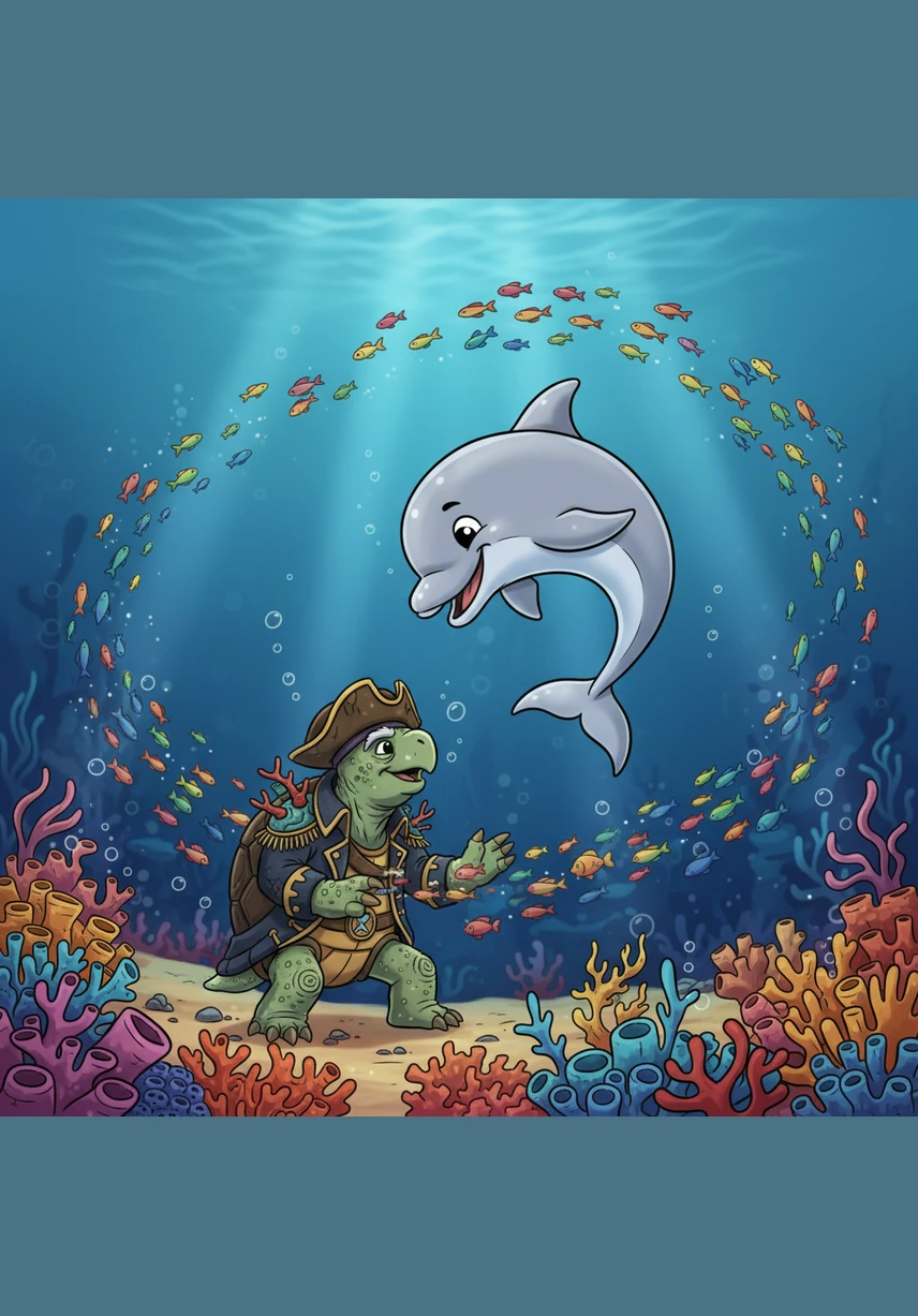 She dove deep into the cool, clear water to greet her best friend, a wise old sea turtle named Barnaby who was resting near a coral garden. Together, they glided past colorful schools of fish that shimmered like a living rainbow in the dappled sunlight filtering from the surface.