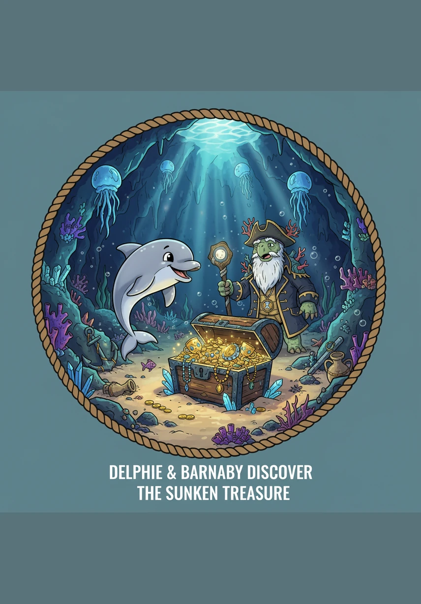 As the afternoon drifted by, Delphie discovered a hidden grotto filled with glowing anemones and soft, swaying sea fans. The gentle pink and purple lights flickered like underwater lanterns, creating a magical playground for the young dolphin to explore and play.