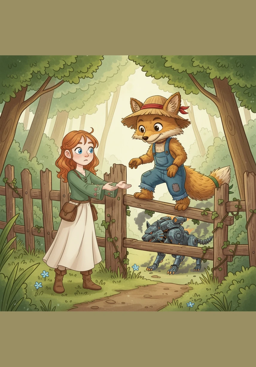 The girl helped the Fox down from his pole, and together they set off along the yellow brick road in search of the Great Magician. The Fox hopped along happily, hoping he would soon become the smartest animal in the forest.