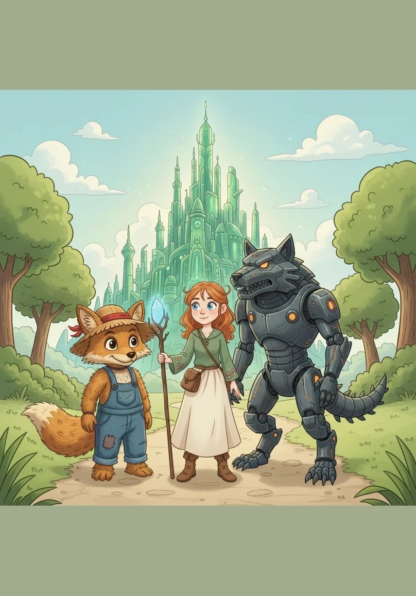 Finally, the towers of the Emerald City appeared in the distance, shimmering in the sun with every shade of green. The friends stood in awe, realizing that their goal was very close and their dreams were within reach.