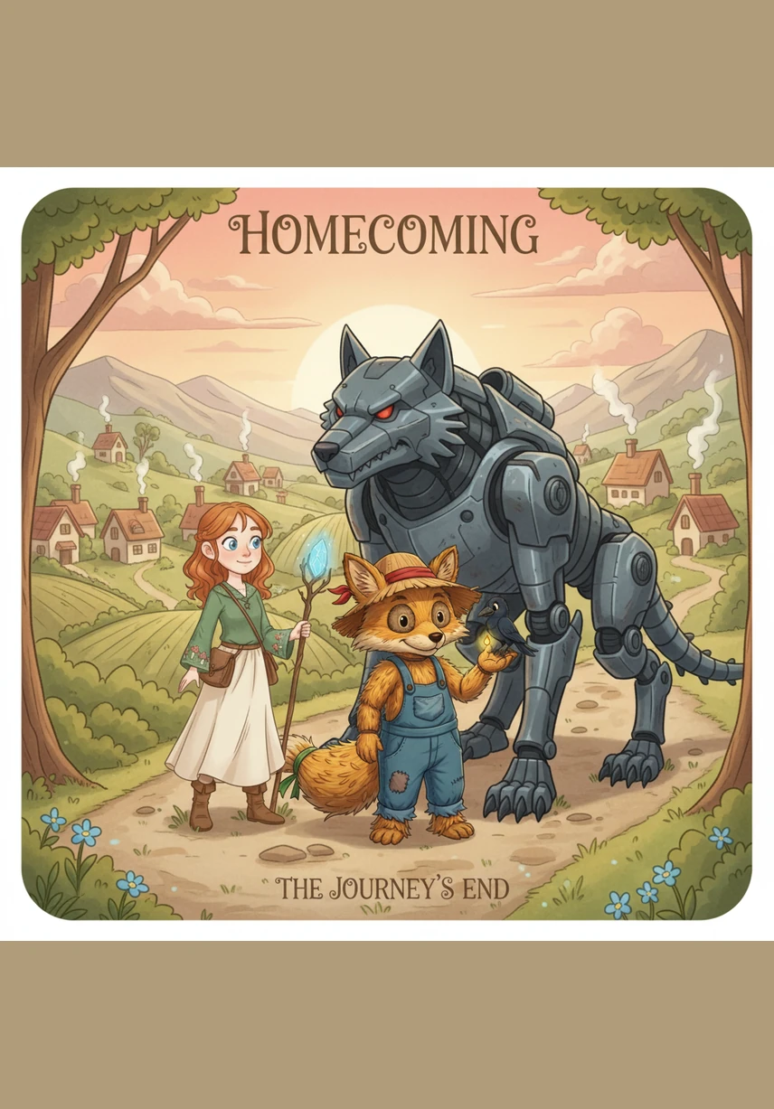 With the help of magical shoes, Liza and Button returned home to their beloved garden in a flash of light. She forever kept the memory of her wonderful friends and their amazing journey in her heart, knowing she was never truly alone.