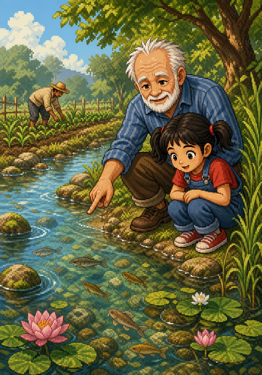 'Water is not just for drinking, it helps things grow and provides a home for fish and plants,' he emphasized, showing Aanya how the river teems with life.