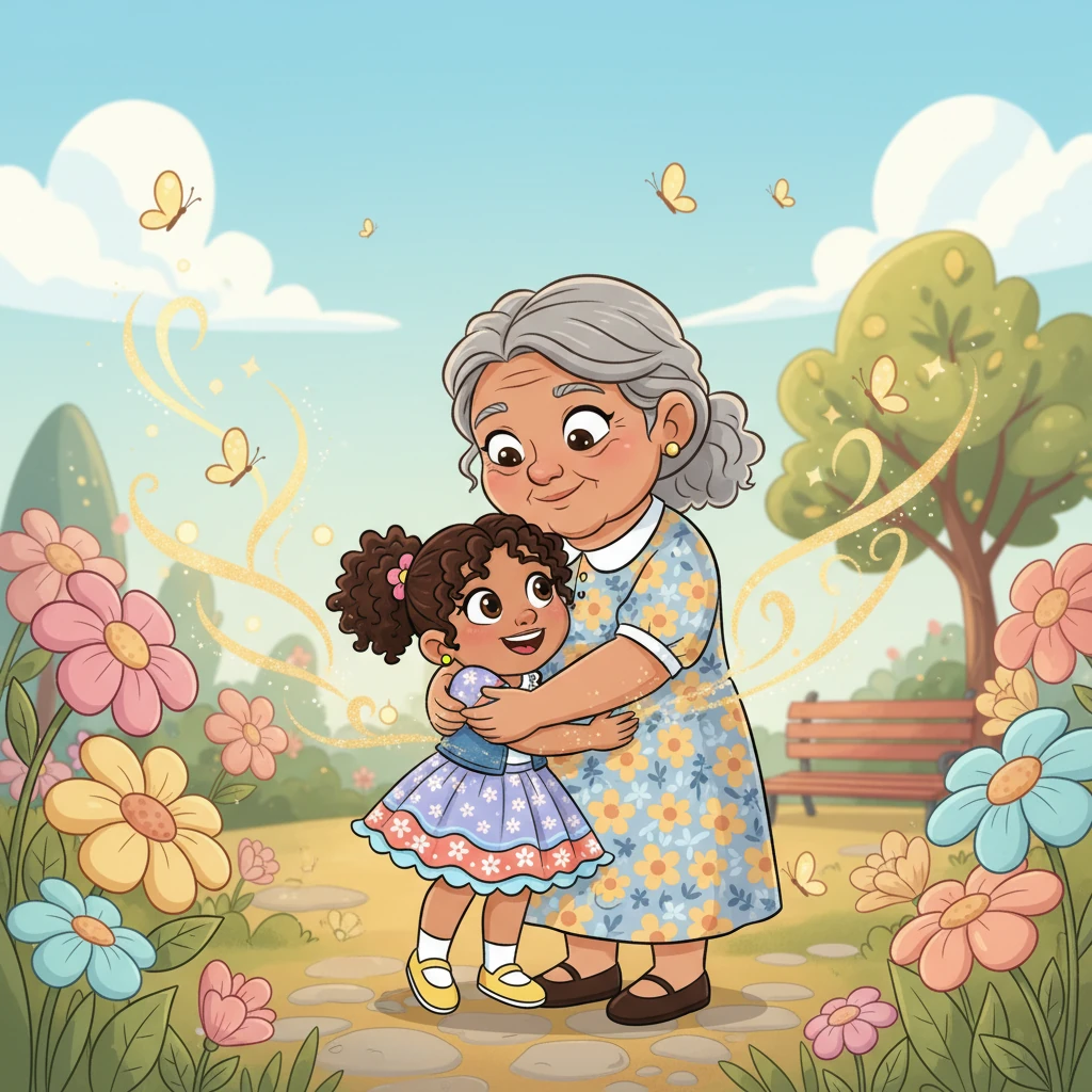 La abuela, con una sonrisa cálida y sus brazos alrededor de Sofía, le responde con ternura: —Puedes ser lo que tú sueñes ser, mi pequeña. Sus palabras llenan el corazón de Sofía de una magia especial y un sinfín de posibilidades.