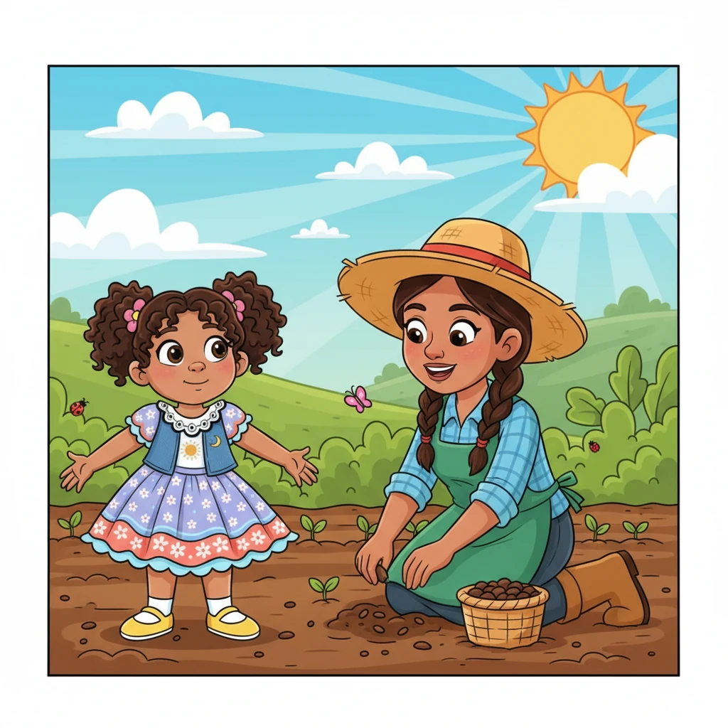 Luego, Sofía ve a una mujer con las manos en la tierra fértil, sembrando semillas que un día se convertirán en plantas y alimentos. Ella es una agricultora, conectada con la naturaleza y trabajando para alimentar a su comunidad.