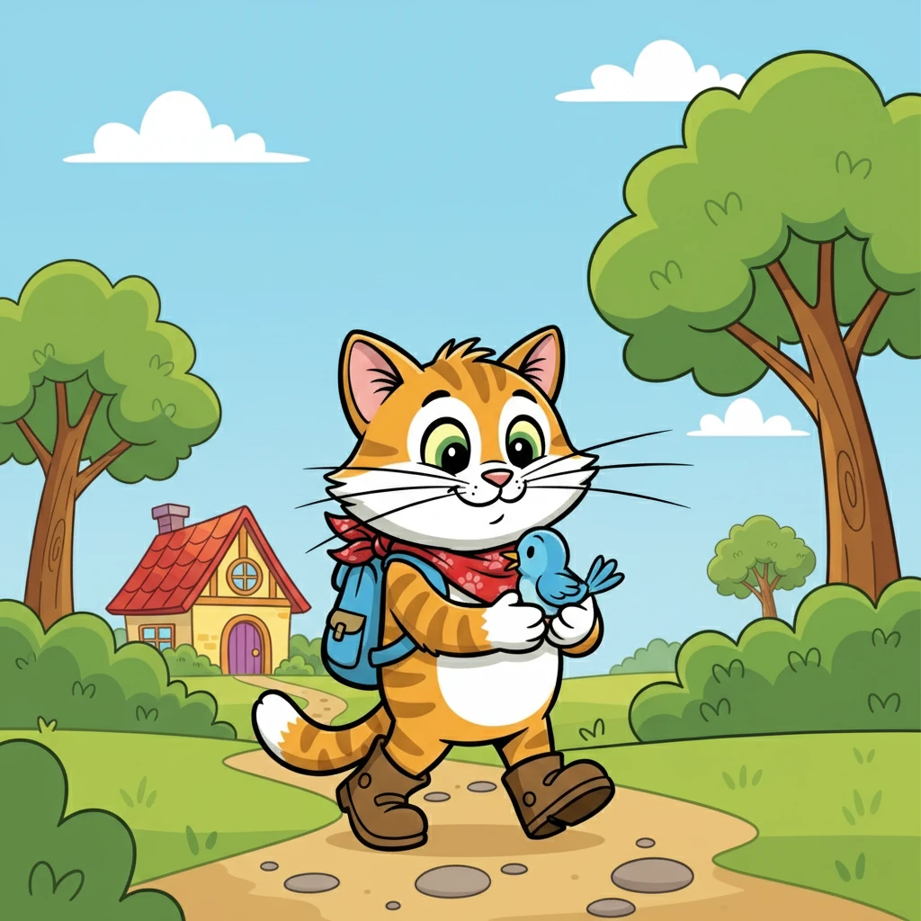 Remembering the old woman's kindness, Whiskers decided to help. He carefully scooped the bird with his paws, making sure not to hurt it, and began the long journey back home.