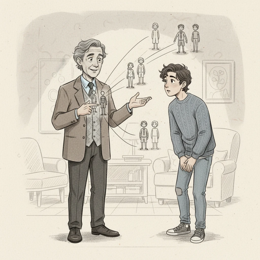 Mr. Reuben then explained a powerful idea: 'Pay It Forward.' He described how one person could do a good deed for three people, and each of those three would then do good deeds for three *more* people. Leo's eyes widened, a flicker of understanding blooming.