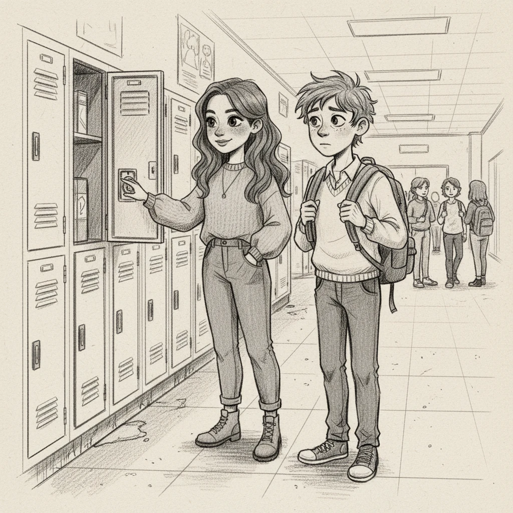 Chloe felt a little less lonely that day. The next afternoon, seeing another new student struggling to open a stubborn locker, Chloe remembered Leo's gesture and offered to help, a small act of connection forming.