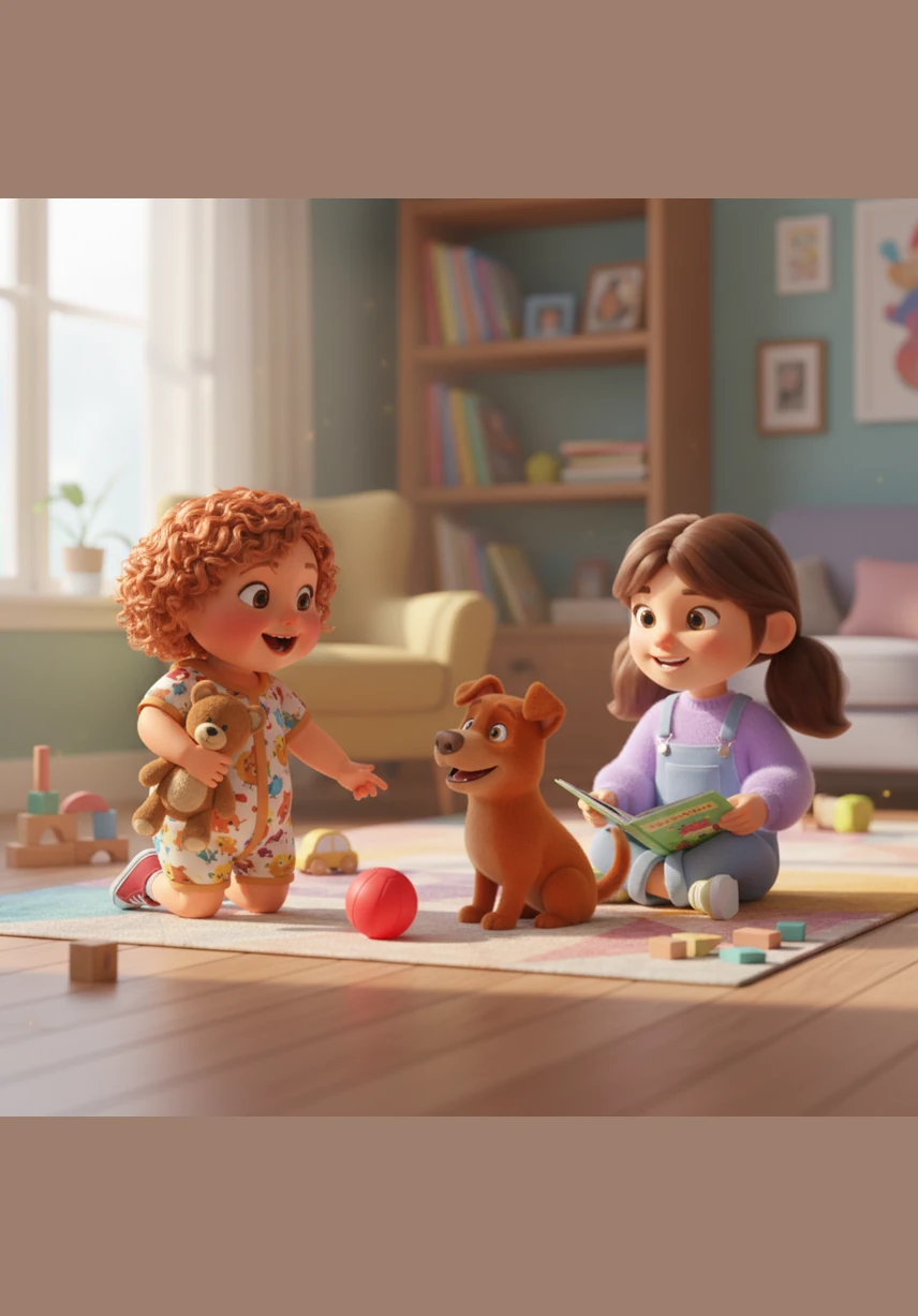 Rosie’s four cousins—Chase, Huxley, Knox, and Aurora—are here to play too! They all run around together, sharing toys and playing games, making the house feel even more alive with their happy energy.