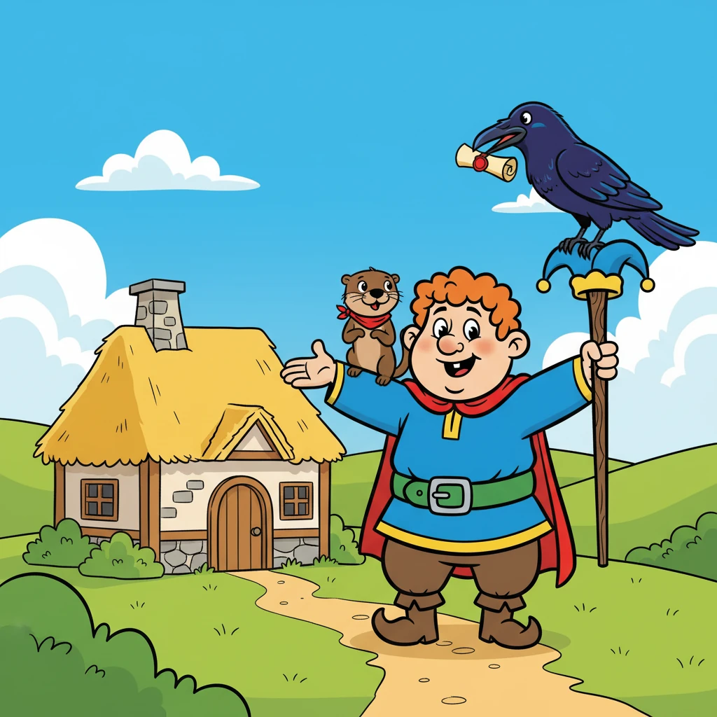 Mike Cundall, a jovial author, lived in a cozy medieval cottage. His best friend was an otter named Pip, always ready with a witty remark. One sunny morning, a raven delivered a cryptic message: 'Giles Deleuze seeks to steal all laughter!'