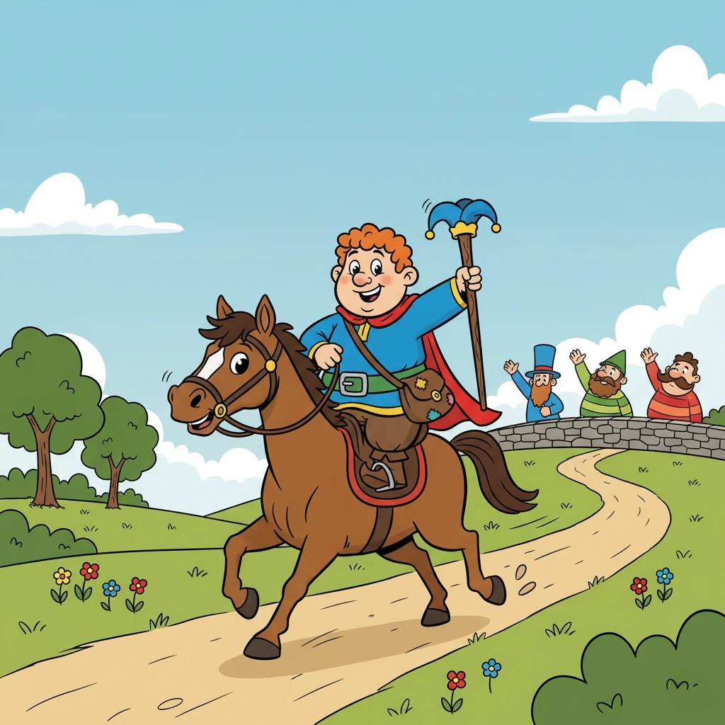 Mike and Pip, alarmed, decided to embark on a quest. They packed a satchel of puns and set off on horseback, ready to face the unknown. The countryside was filled with rolling hills and curious onlookers, including Vanessa, Tom, Pete, Dave, and Eugenio.