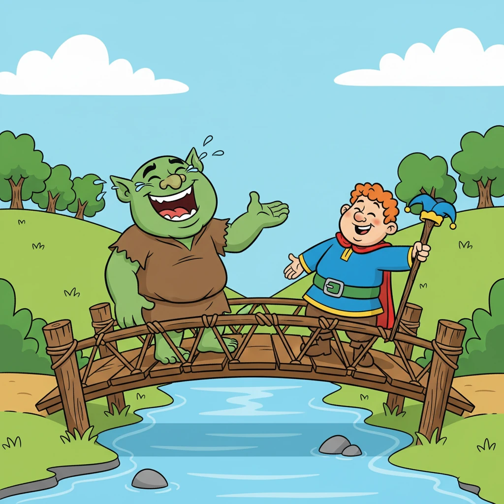 They continued their journey, crossing a rickety bridge guarded by a troll who only understood jokes. Mike told a joke about a chicken crossing the road, and the troll, roaring with laughter, let them pass.