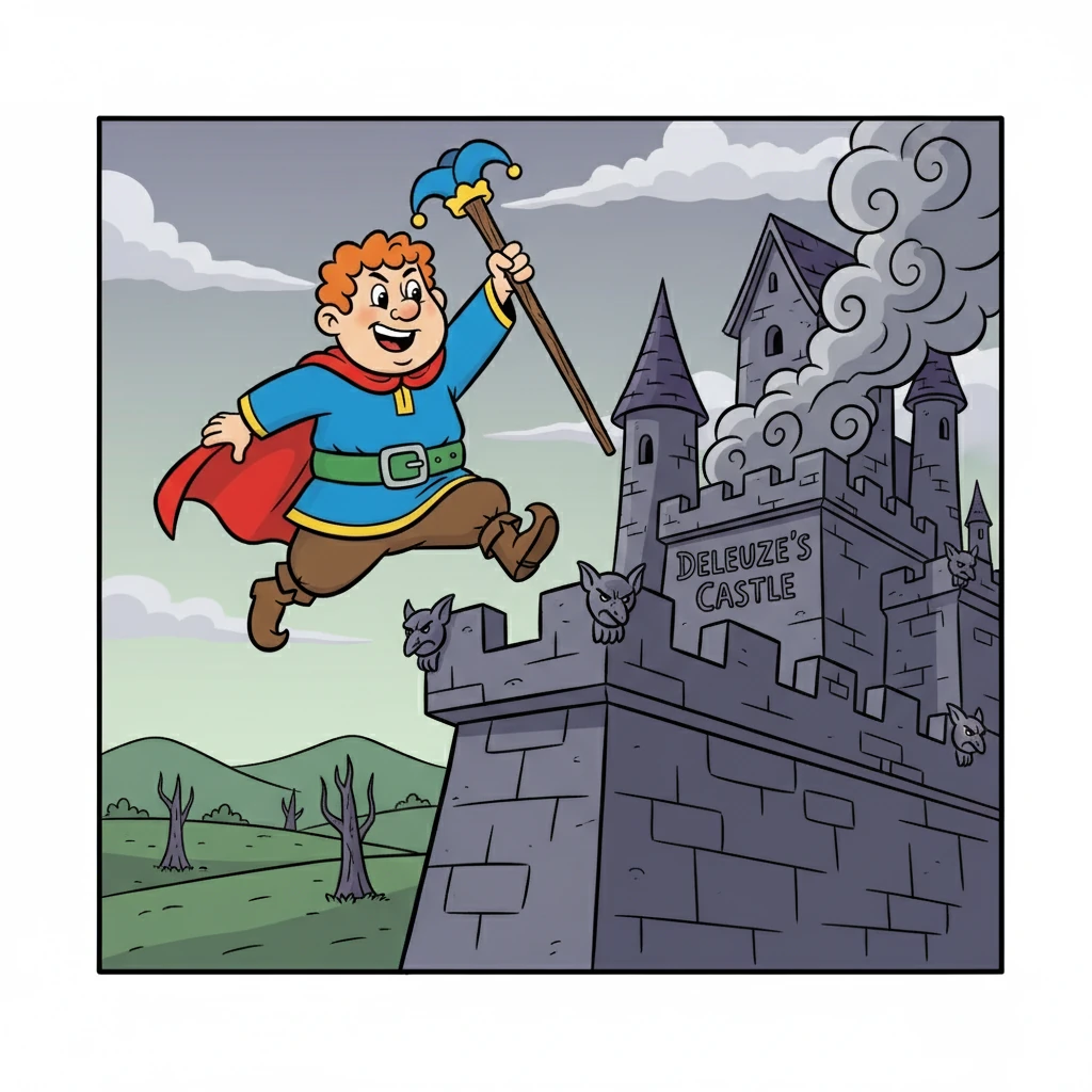 They arrived at Deleuze's castle, a fortress of frowns and despair. Inside, Giles Deleuze was attempting to drain all the joy from the land. Mike knew what he had to do.