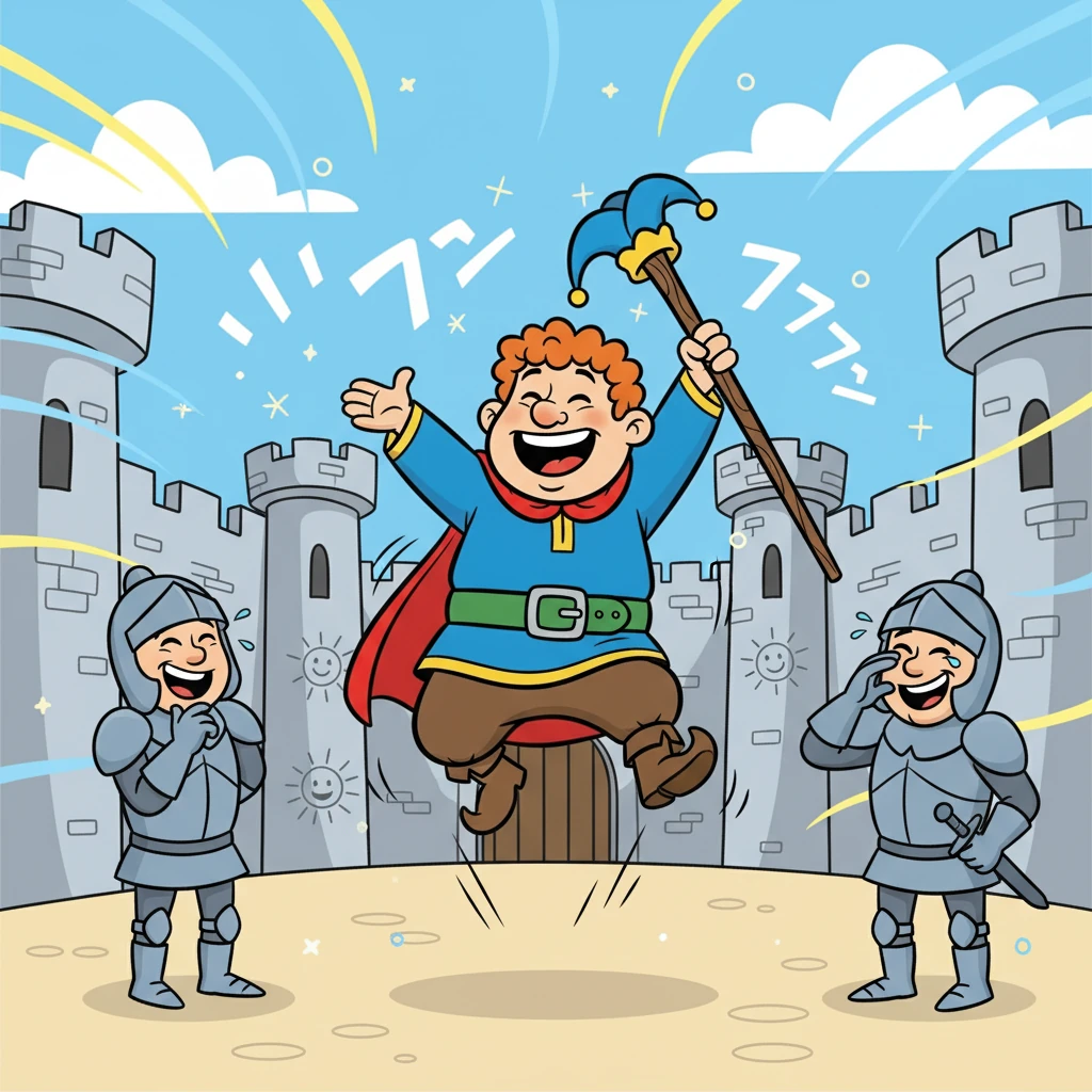 As Mike's jokes became funnier, Deleuze couldn't help but laugh, and the castle began to fill with joy. The gloom lifted, and even the guards started giggling. Deleuze admitted he'd been too serious.