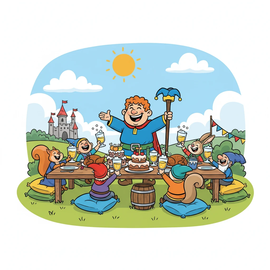 Mike realized the meaning of life wasn't a grand philosophical idea, but the simple joy of laughing together. He, Pip, and all their friends celebrated with a grand feast, filled with laughter and merriment, proving that humor truly conquers all.