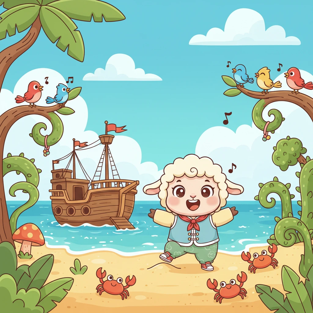 探险船轻轻靠岸,孩子们踏上小岛,立刻被眼前的景象迷住了。岛上生长着各种形状奇特的绿色植物,还有五颜六色的小鸟在树梢歌唱,可爱的螃蟹在沙滩上横行。