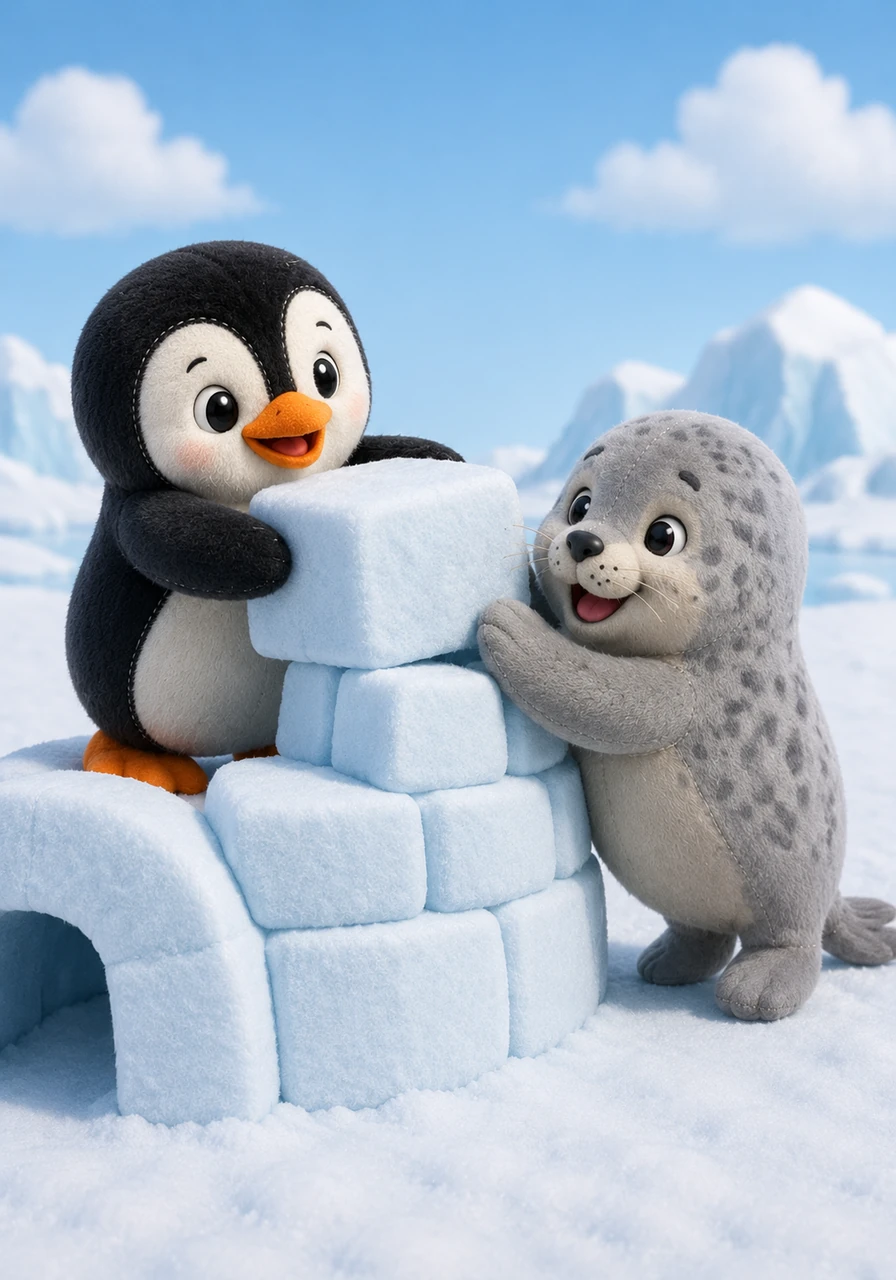 The two friends are working together, with Peter lifting a block and Sonny pushing it into place. The teamwork is clear, and the composition is balanced and easy to color with distinct areas for each animal.