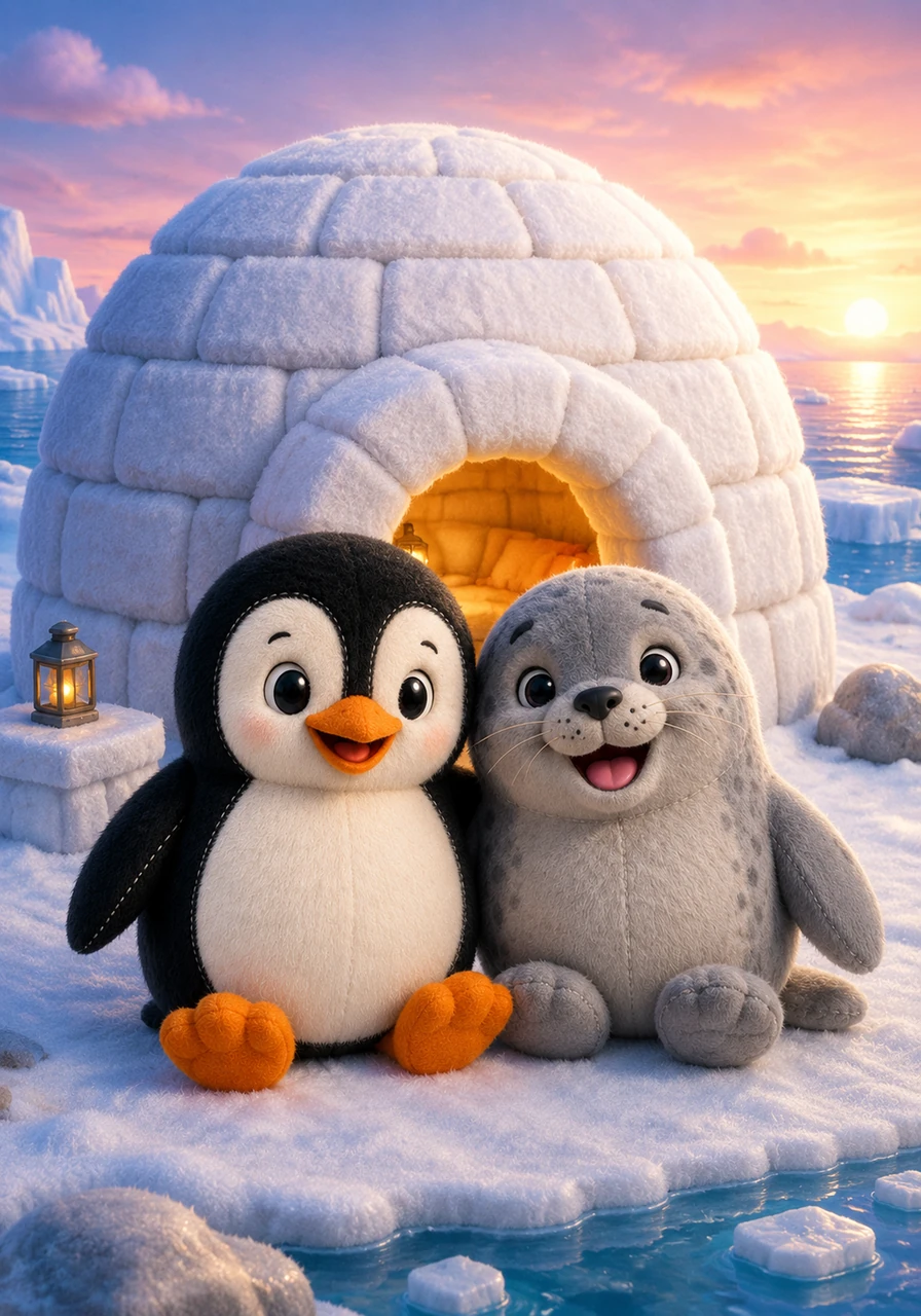 The rebuilt, sturdy igloo stands proudly again, with Peter and Sonny sitting happily together in front of it. The final scene is peaceful and inviting, with plenty of detail for a satisfying and colorful finish.