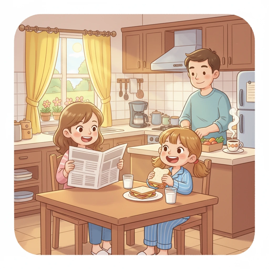 Vid frukostbordet åt Lova sina favoritmackor med ost och skinka. Mamma läste tidningen och pappa gjorde i ordning lunchlådan. Doften av nybryggt kaffe fyllde köket, och Lova kände sig trygg och älskad.