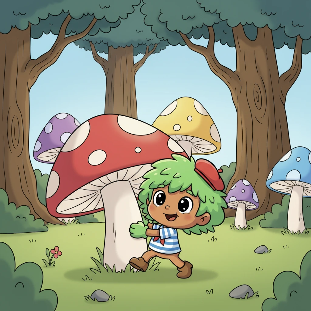 Pino était un tout petit arbre, si petit qu'il pouvait jouer à cache-cache avec les champignons. Il adorait être petit et léger, se balançant joyeusement au moindre souffle de vent. Les grands arbres lui semblaient si ennuyeux, immobiles et remplis de vieilles branches.