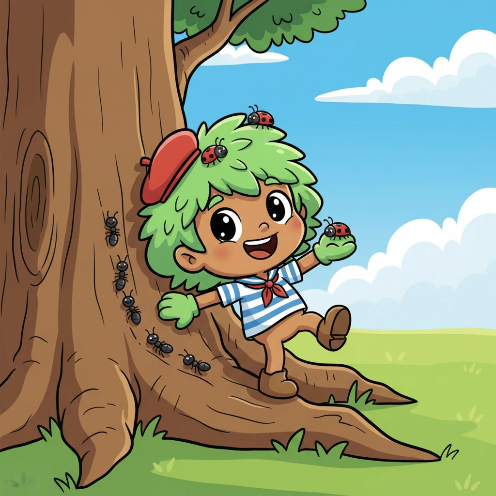 Chaque jour, Pino riait avec les coccinelles sur ses feuilles et faisait la course avec les fourmis le long de son tronc. Il trouvait toujours de nouvelles façons de s'amuser, se sentant parfaitement à l'aise dans sa petite taille. Le monde était un terrain de jeu infini pour un arbre aussi minuscule.