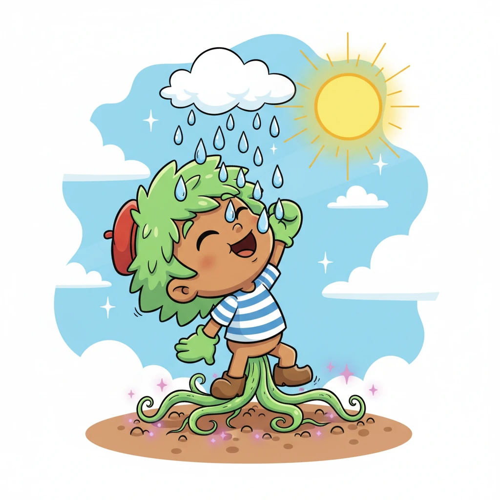 Avec une nouvelle détermination, Pino décida d'essayer de grandir. Il but avidement l'eau de pluie, étira ses racines plus profondément et sentit une étrange, mais agréable, sensation de picotement. Chaque jour, il s'efforçait de s'étirer vers le soleil.